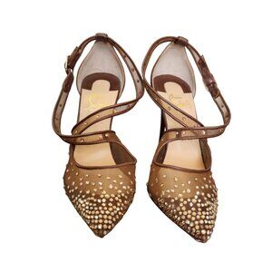 Christian Louboutin Maria Strass Brown Mesh /Rhinestone Strappy Heels 7/37.5